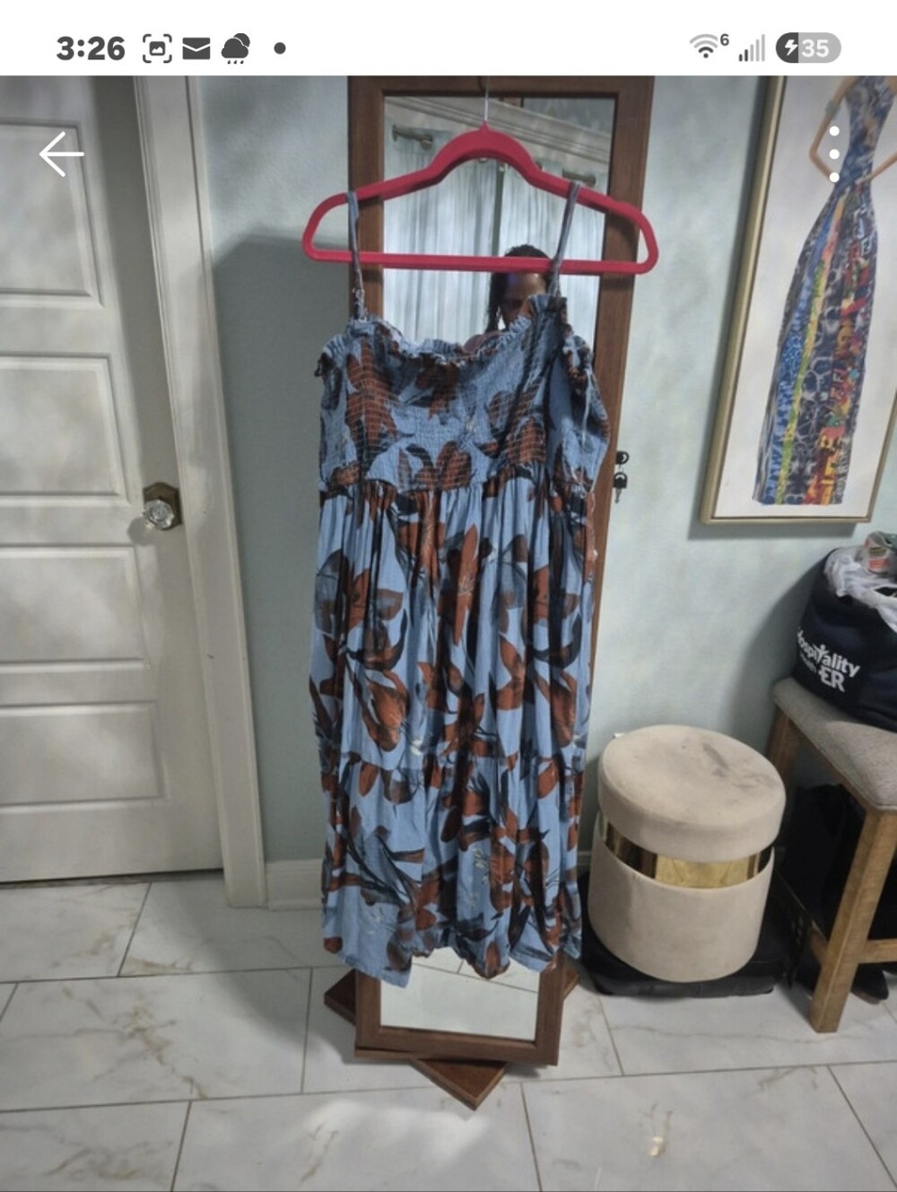 Blue Floral Smocked Sundress - Women's Dress